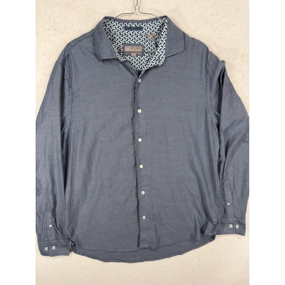 Ted Baker London Mens Blue Micro Herringbone Button Down LS flip cuff